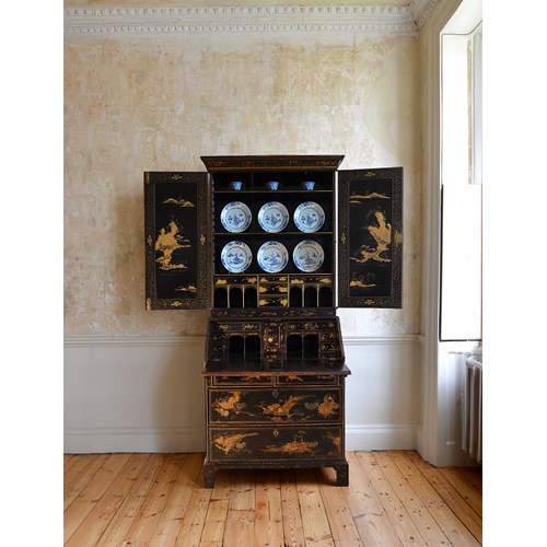 A RARE GEORGE II PERIOD LACQUER BUREAU CABINET